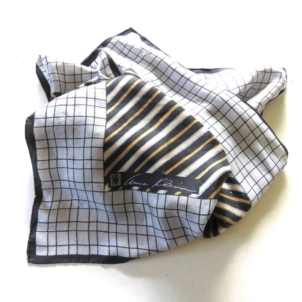 Vintage Anne Klein Scarf Gray Black Brown Tan Printed Scarf by Anne Kl